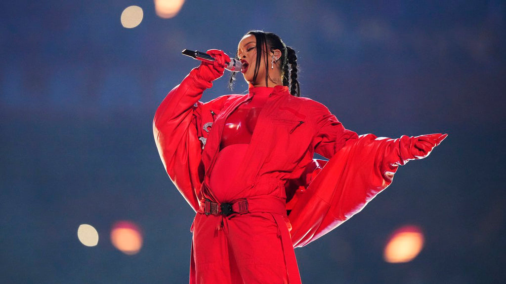 Rihanna in Red Loewe for Super Bowl Halftime Performance